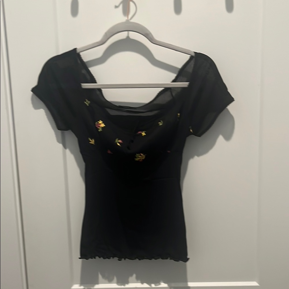 Kookai Black Top with Floral Embroidery - Picture 5 of 5